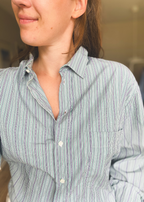 Remade groen/blauw gestreepte blouse - maat L/XL