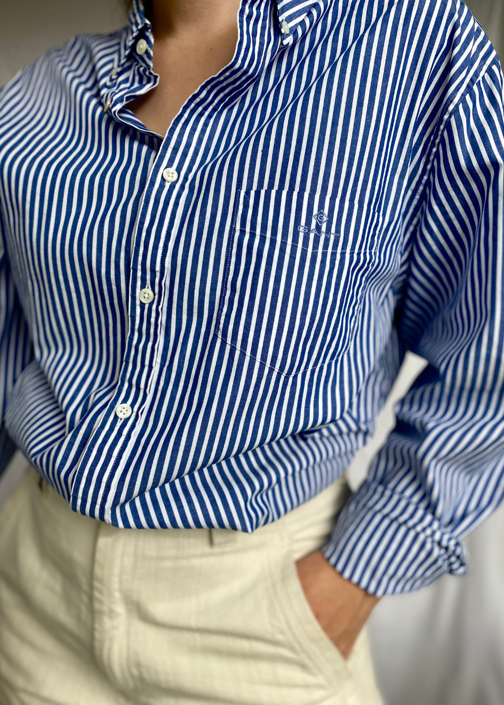 Dames blauw/wit strepen blouse - maat XL/XXL