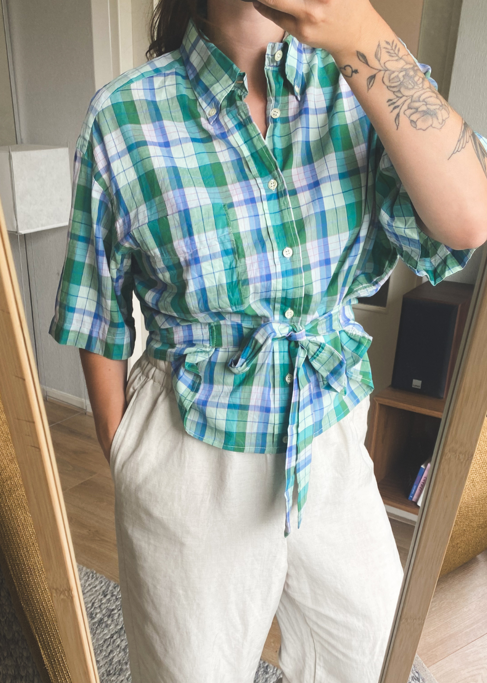 Remade groen geruiten blouse - maat M/L