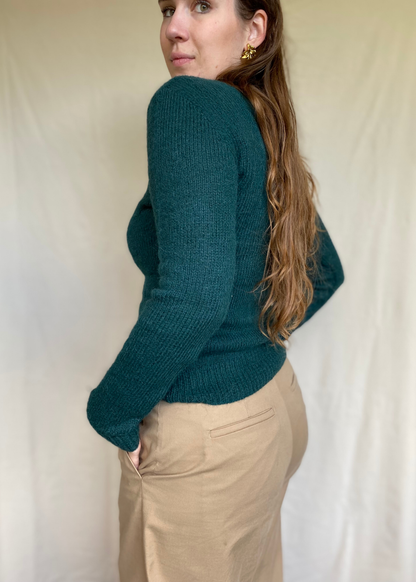 Donkergroen dames mohair trui - maat S/M