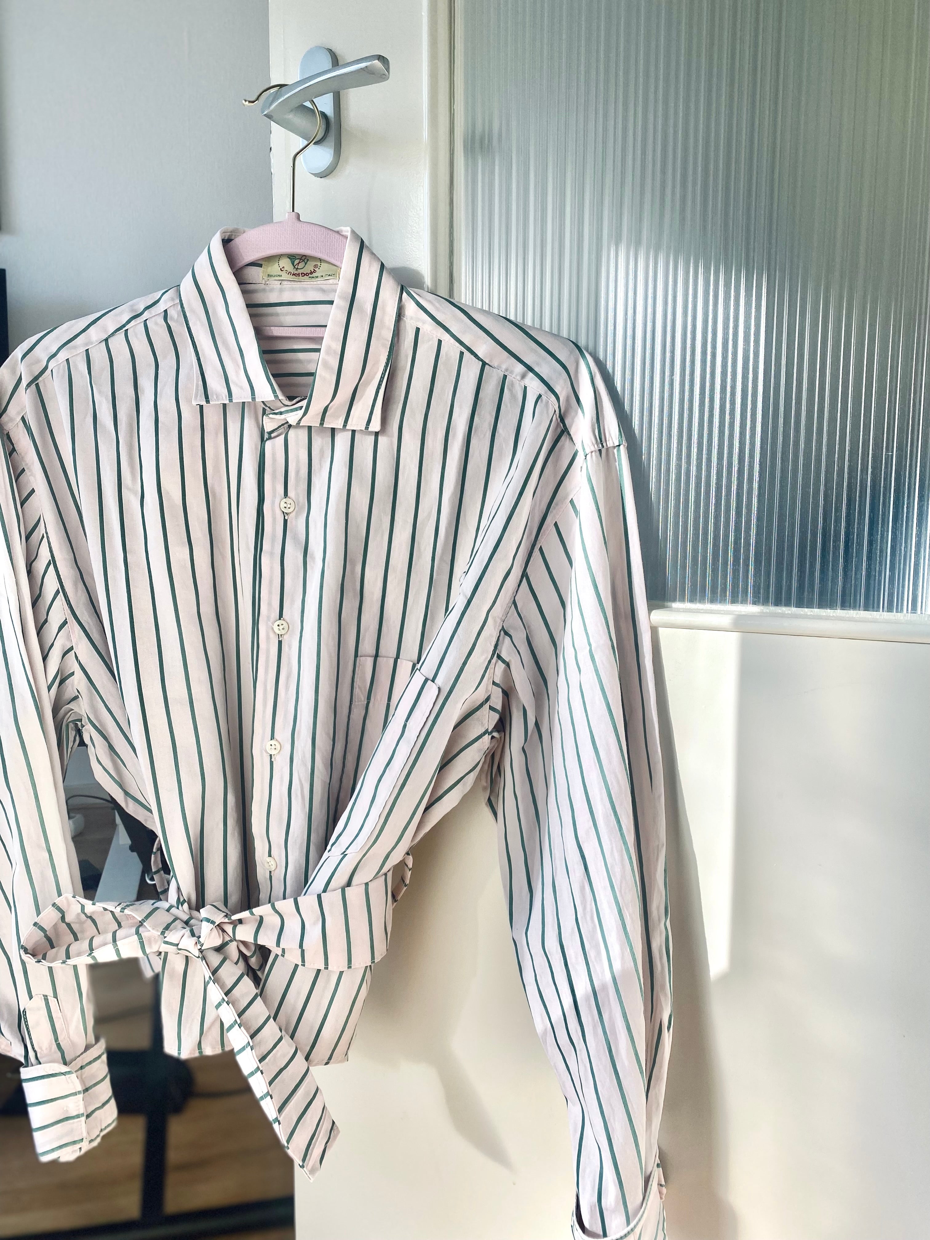 Remade - roze blouse met groene strepen - maat M/L