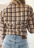 Bruin/beige geruiten blouse - maat S/M