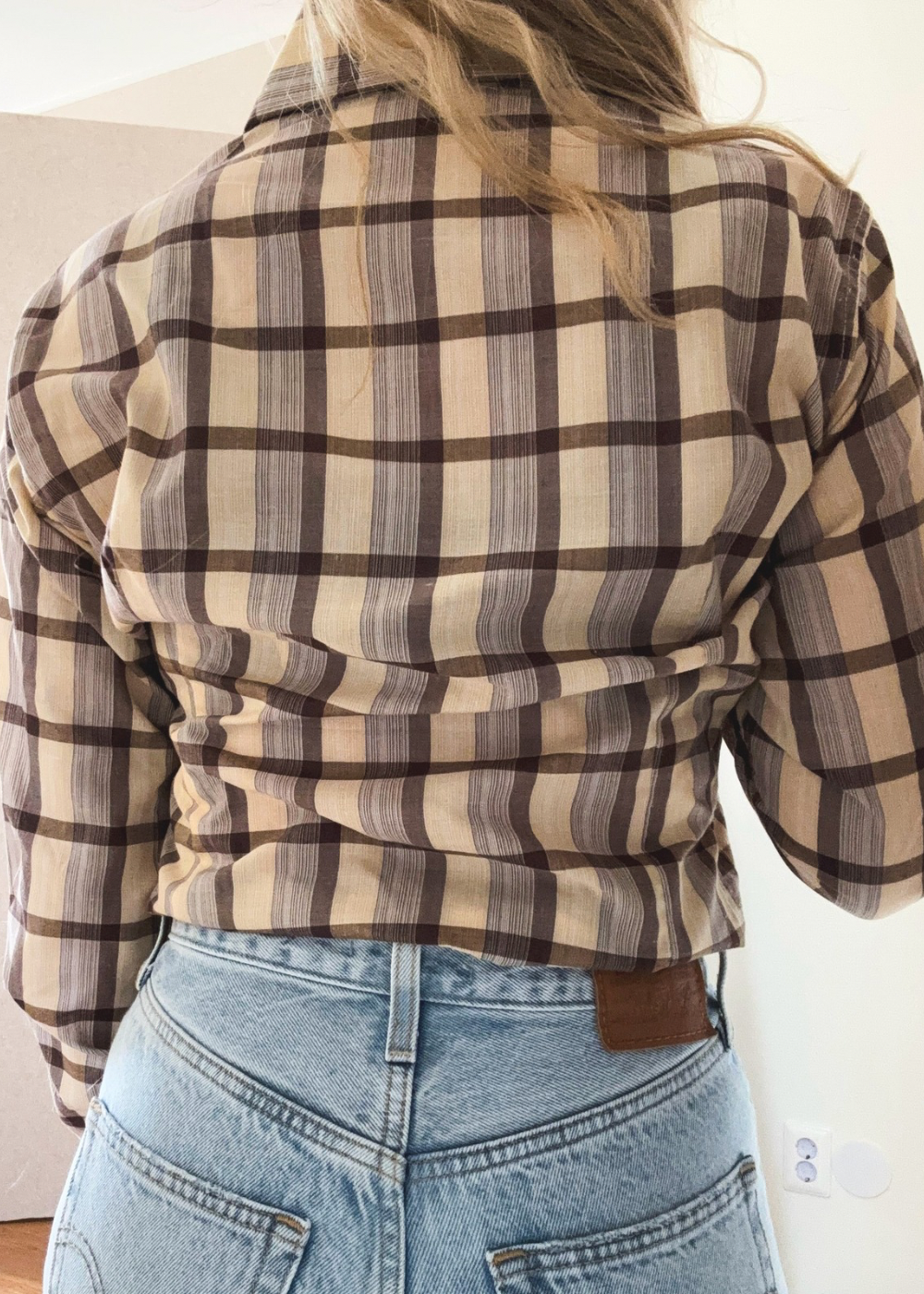 Bruin/beige geruiten blouse - maat S/M
