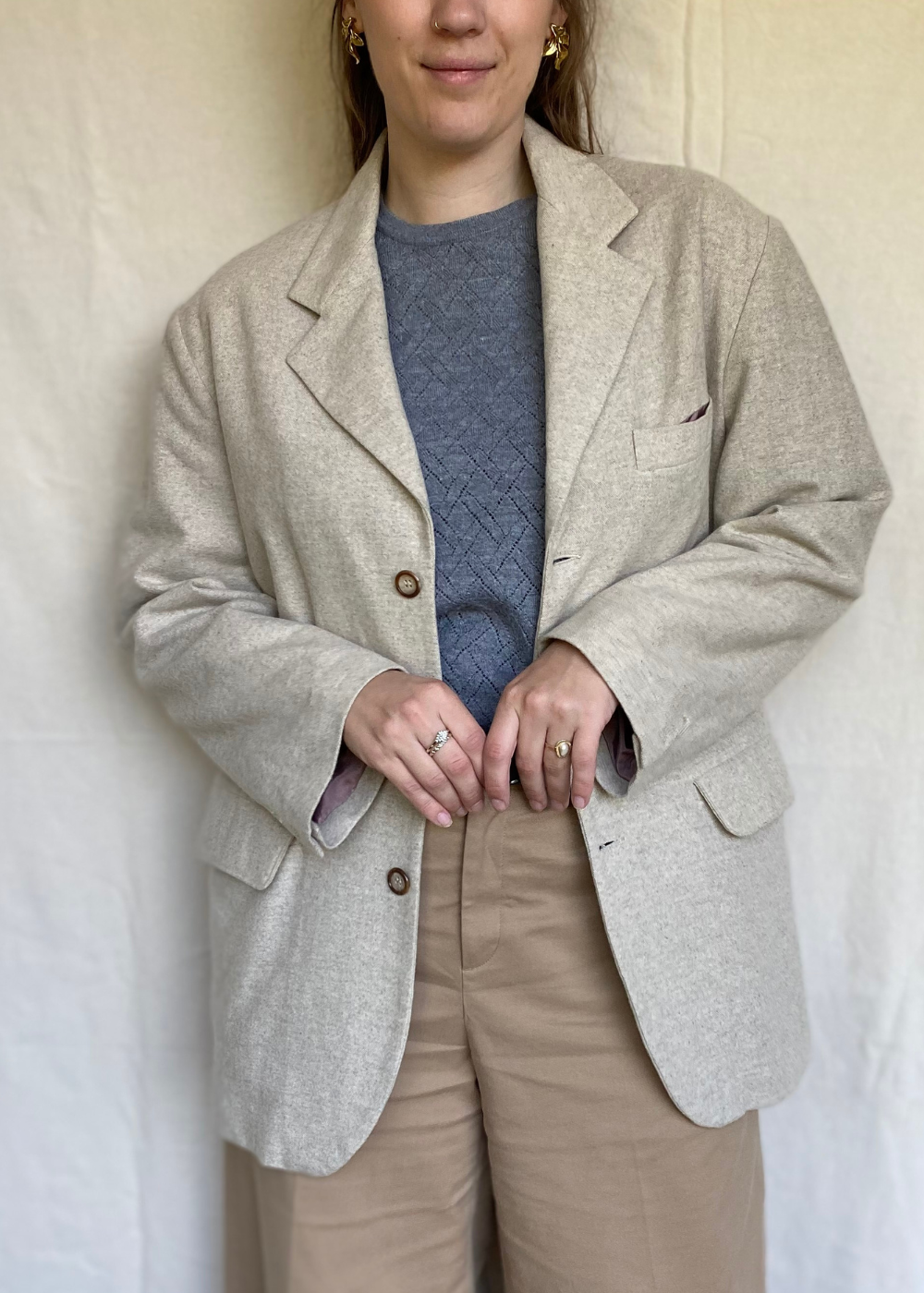 Lichtgrijze lana wollen blazer - maat M/L