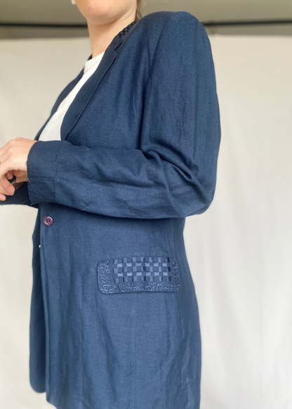 Donkerblauwe linnen blazer - m/l
