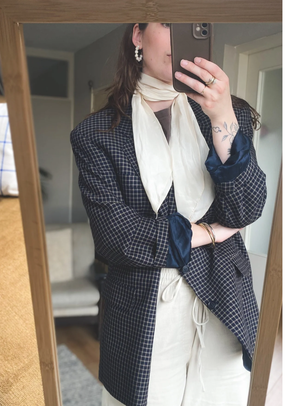 Wollen geruiten blazer - L