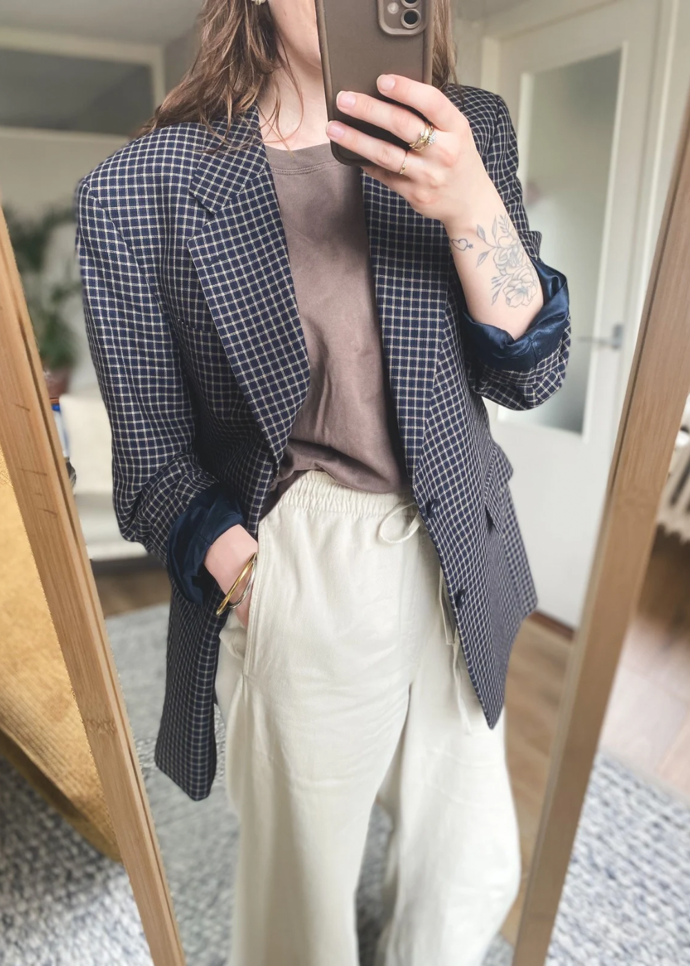 Wollen geruiten blazer - L