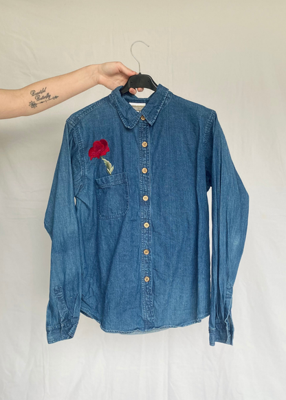 Spijkerblouse met bloemen - s/m