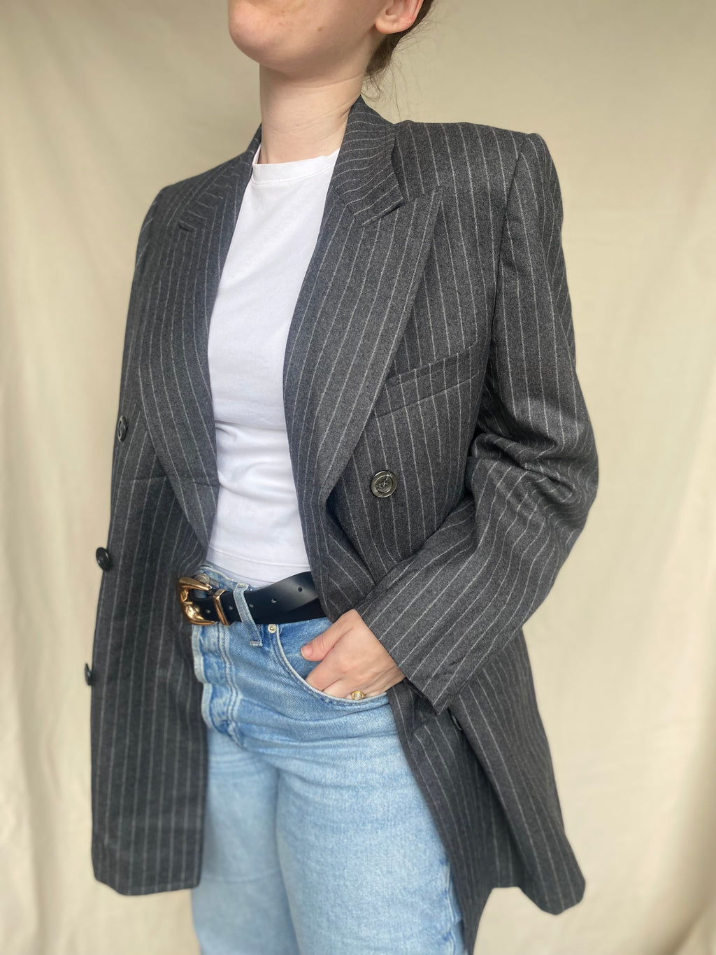 Grijs gestreepte blazer - maat L