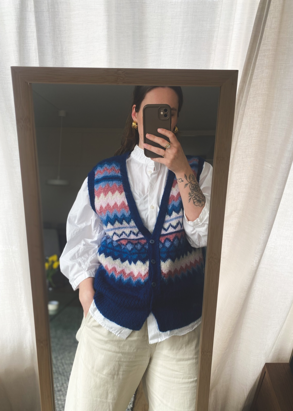 Kleurrijk wollen gilet - maat L/XL