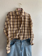 Bruin/beige geruiten blouse - maat S/M