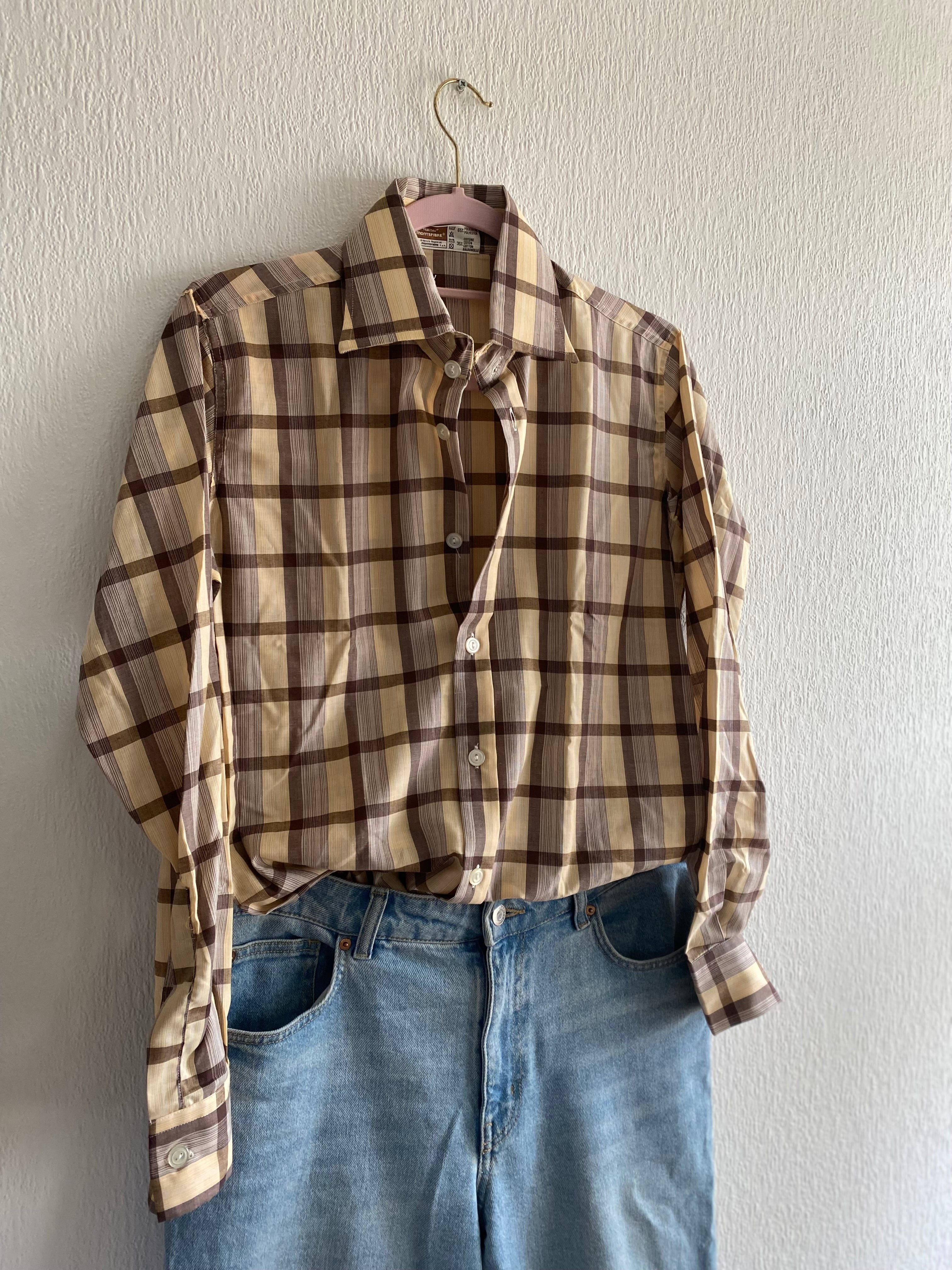 Bruin/beige geruiten blouse - maat S/M