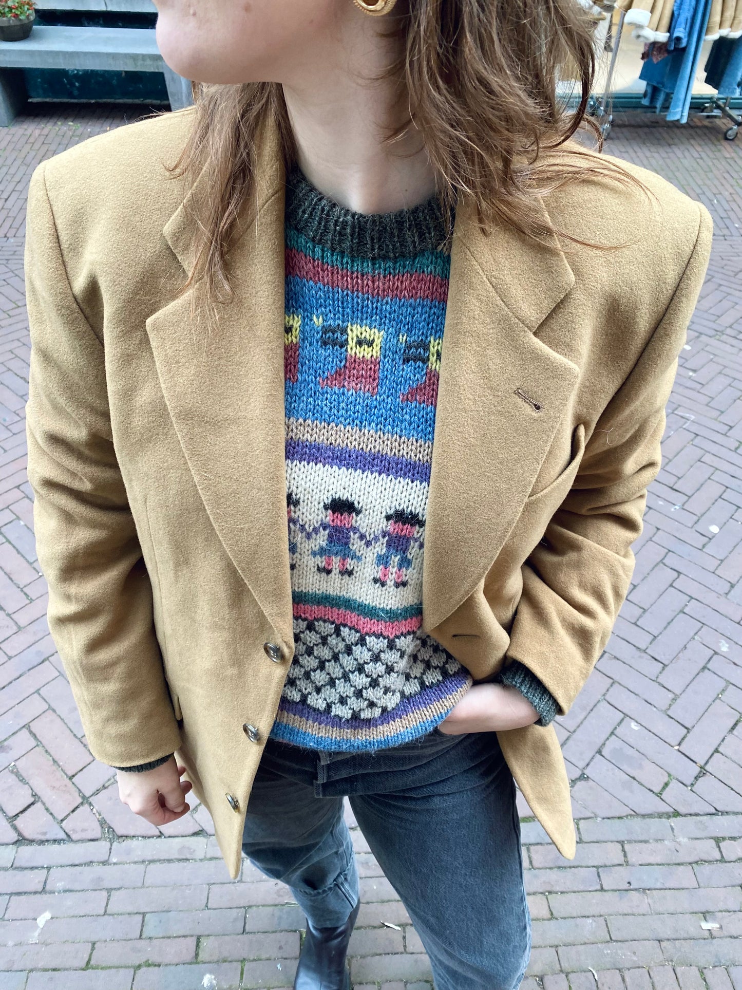 Camel bruine lana wollen blazer - maat L/XL