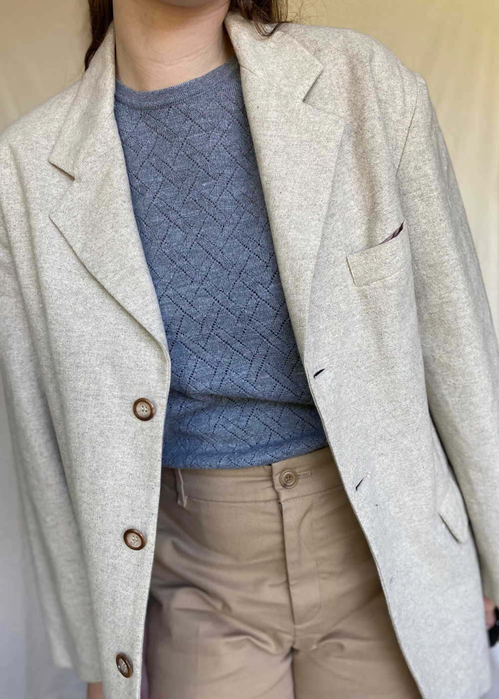 Lichtgrijze lana wollen blazer - maat M/L