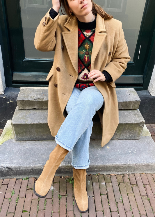Beige wool coat - maat M/L