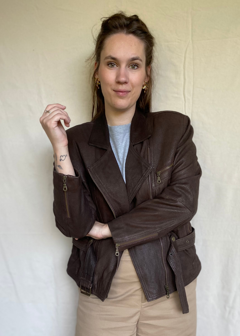 Zachte leren bruine jacket - maat L