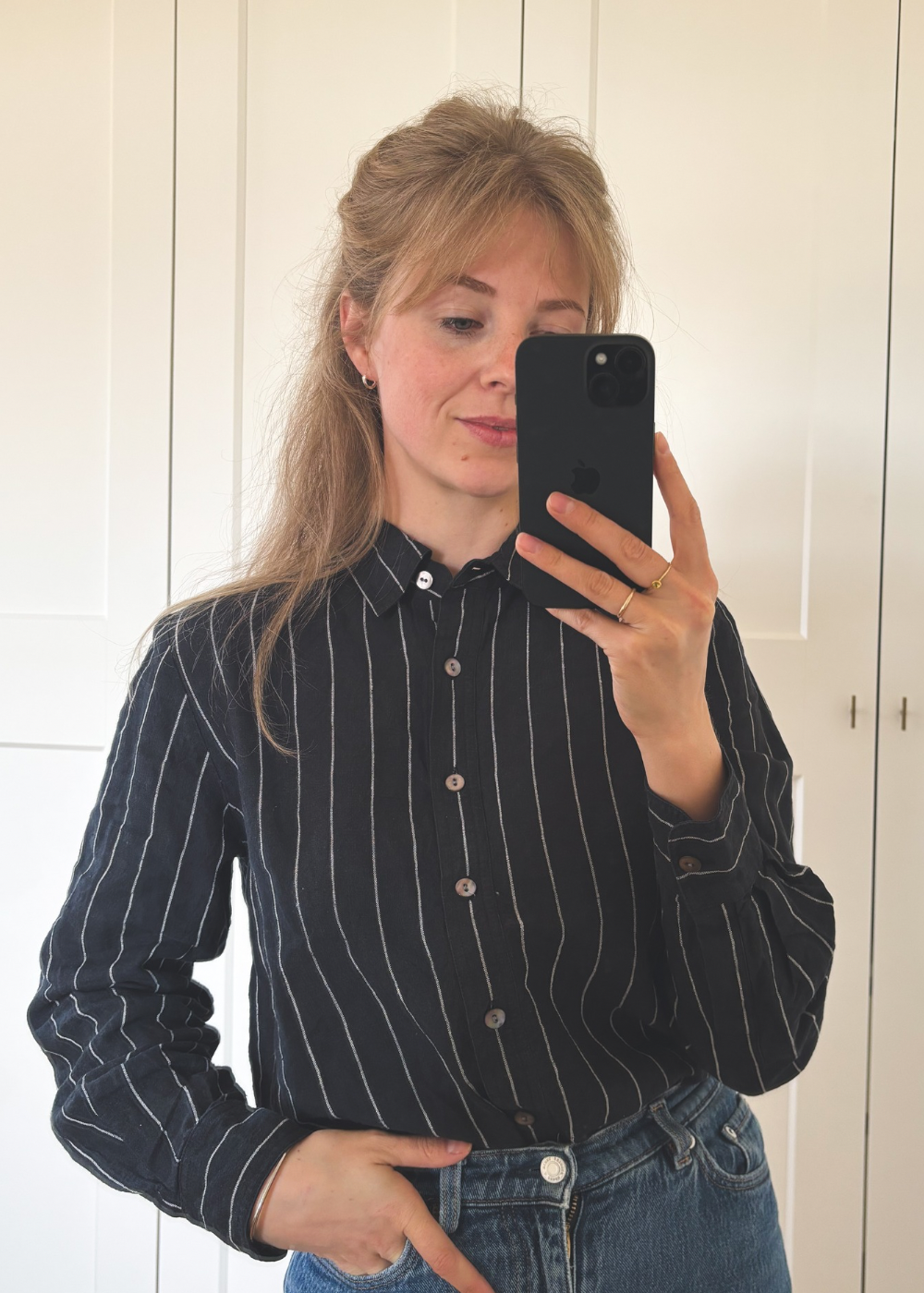 Zwart gestreepte linnen blouse - S/M