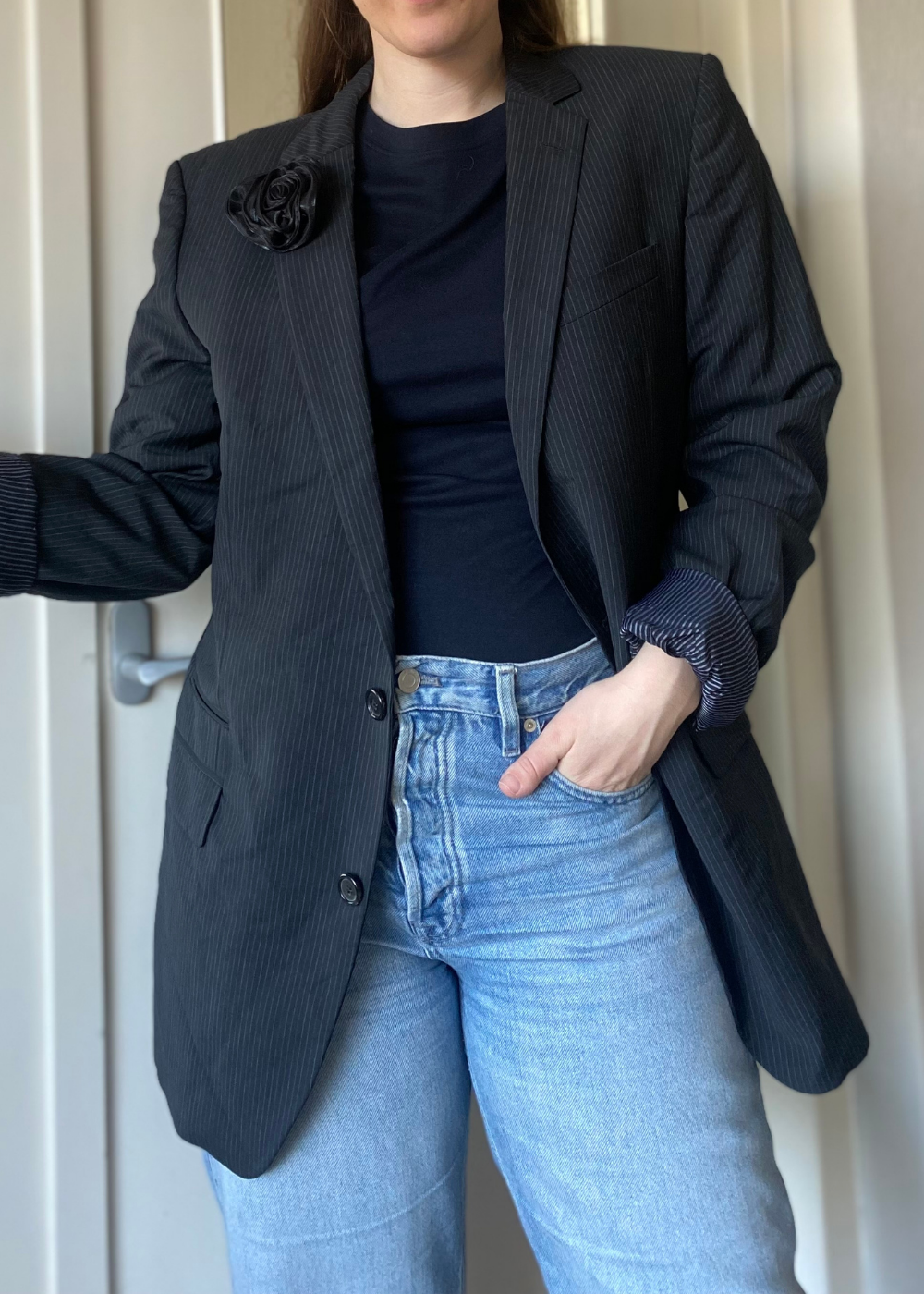 Zwart gestreepte blazer - maat M/L