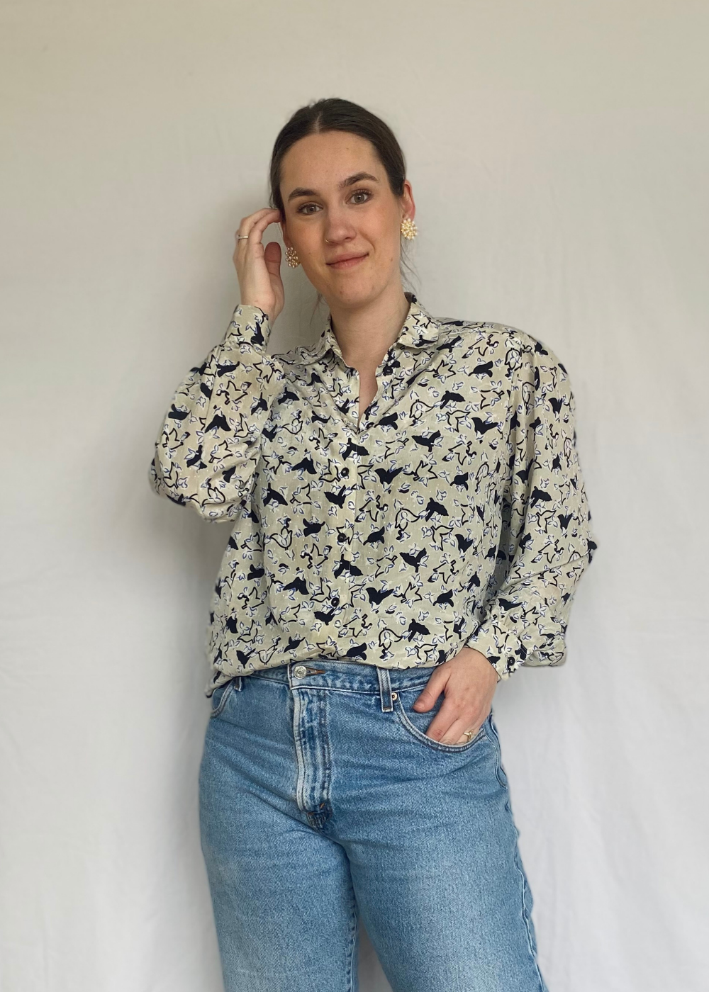 Blouse met vogelprint - m/l