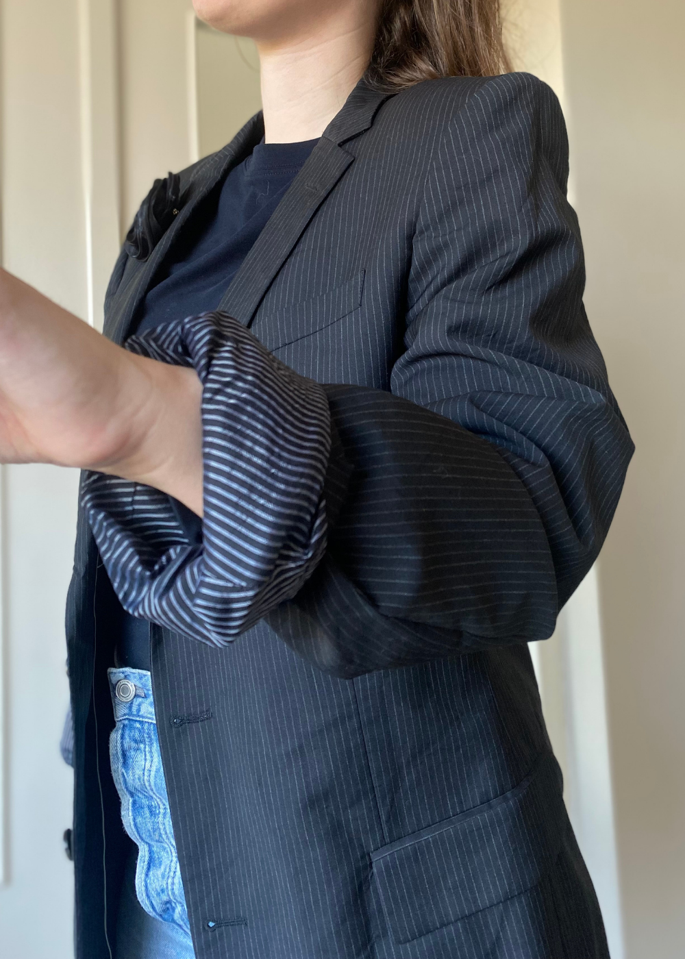 Zwart gestreepte blazer - maat M/L