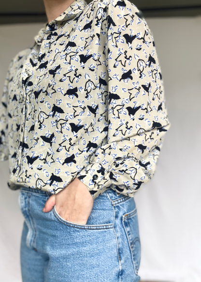 Blouse met vogelprint - m/l
