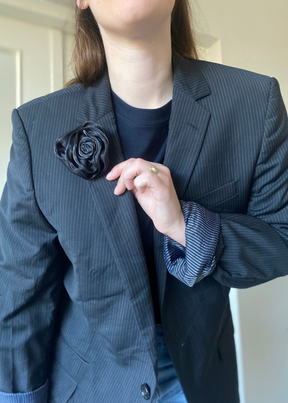 Zwart gestreepte blazer - maat M/L