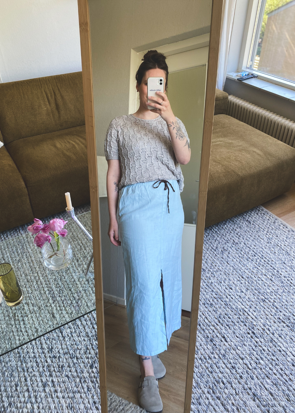 Lichtblauwe linnen rok - maat M/L