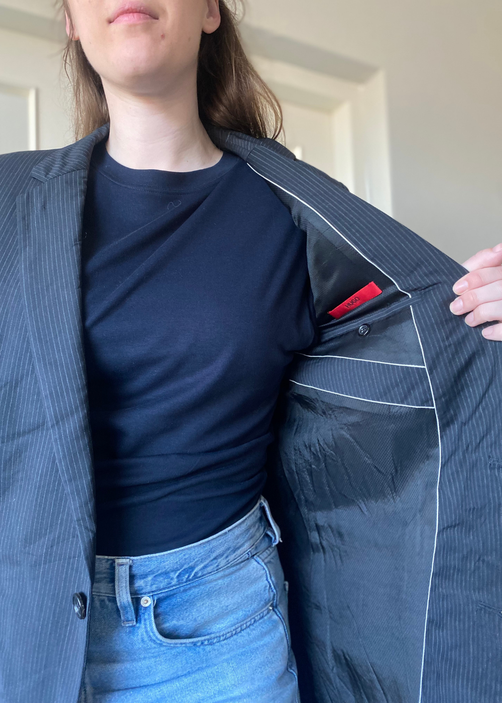 Zwart gestreepte blazer - maat M/L