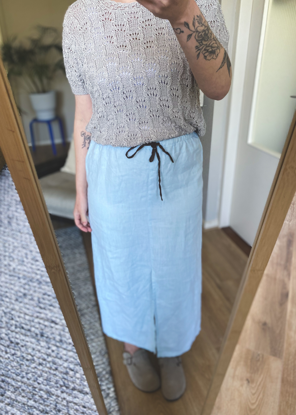 Lichtblauwe linnen rok - maat M/L