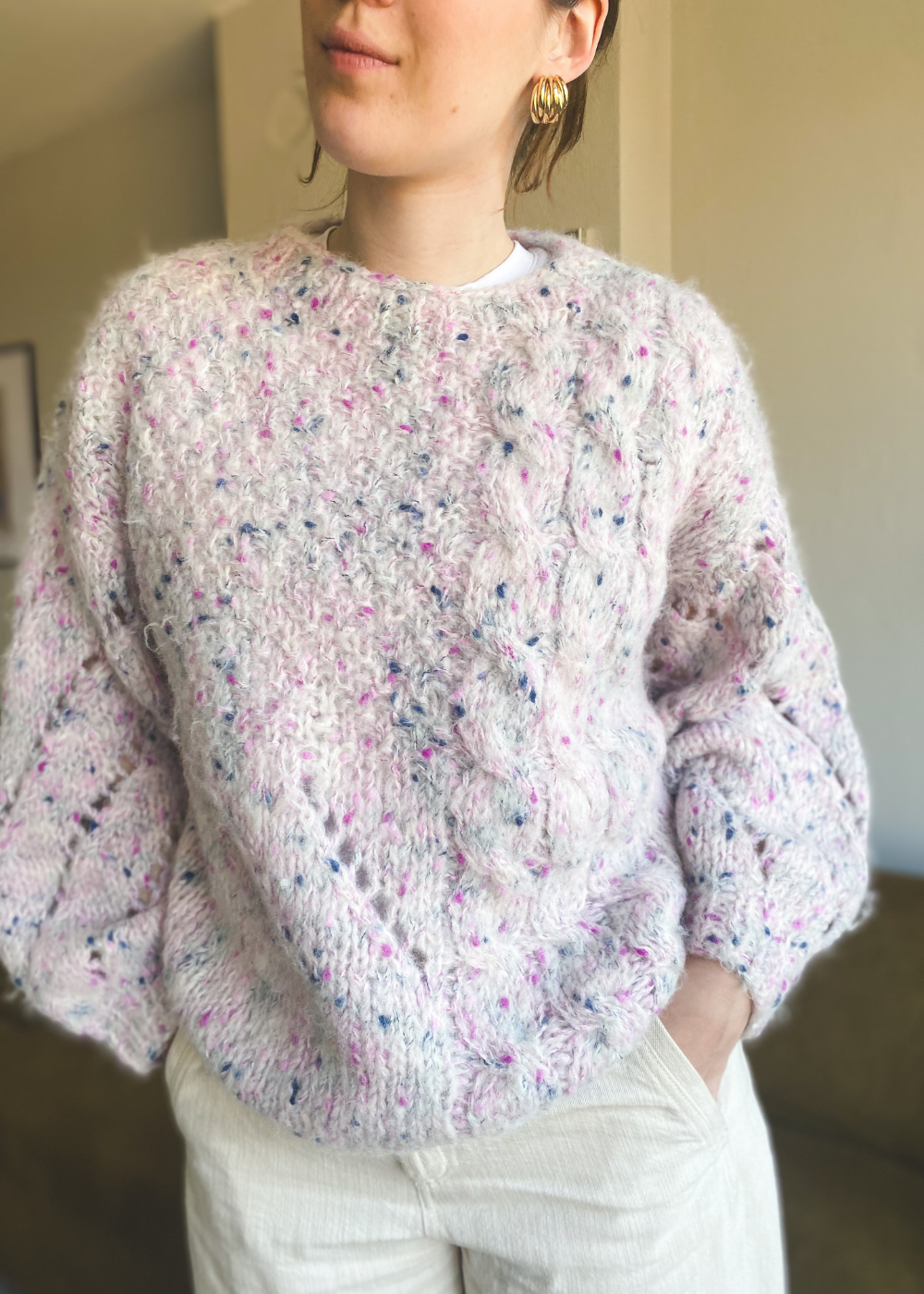 Gebreide roze/lila trui - maat L/XL