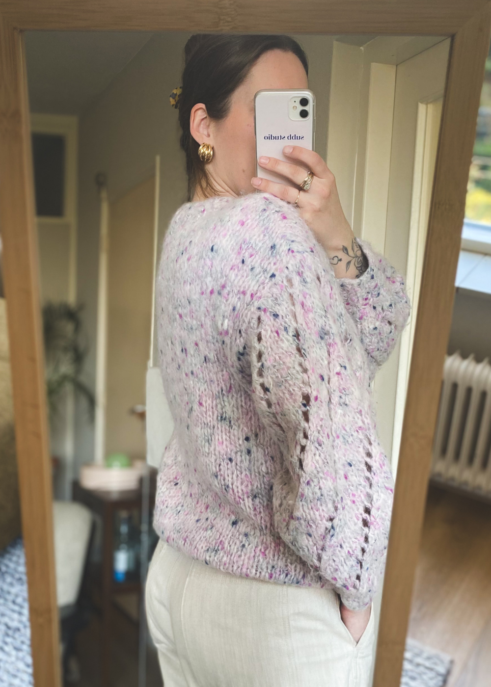 Gebreide roze/lila trui - maat L/XL