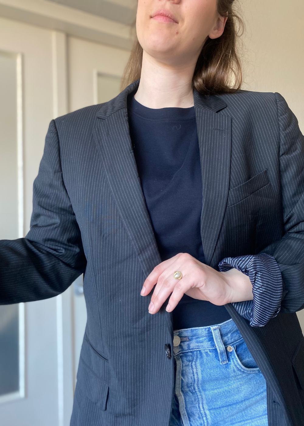 Zwart gestreepte blazer - maat M/L