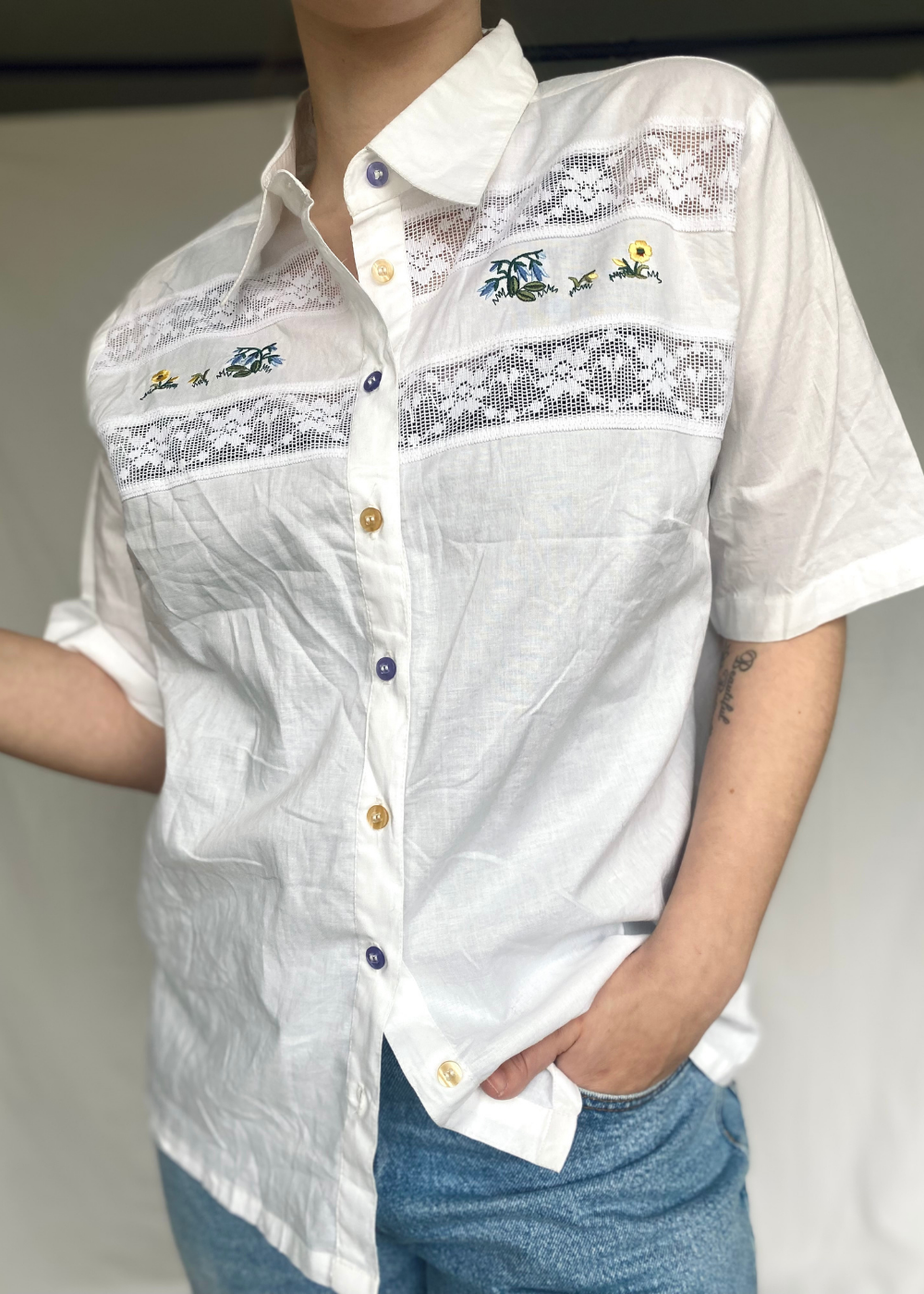 Katoenen blouse met borduursels - m/l