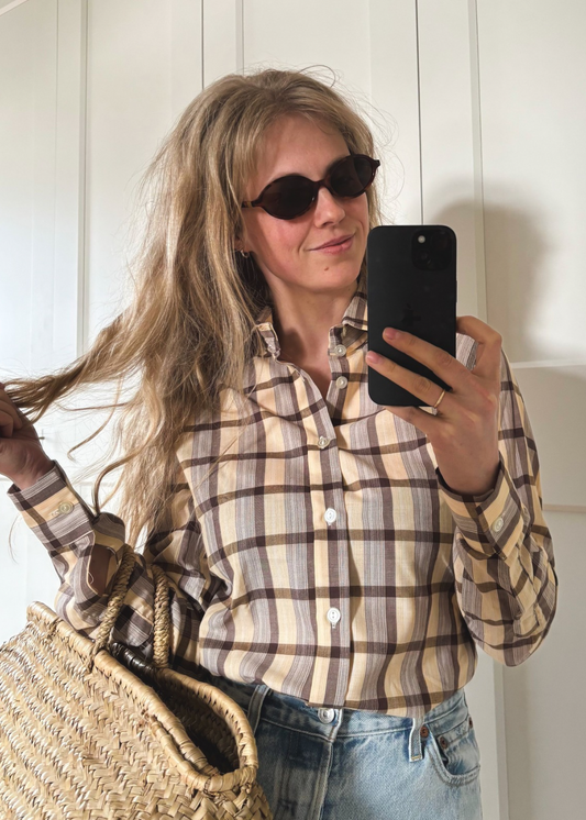 Bruin/beige geruiten blouse - maat S/M