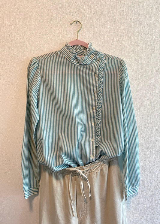 Groene dames blouse met witte strepen - maat S/M