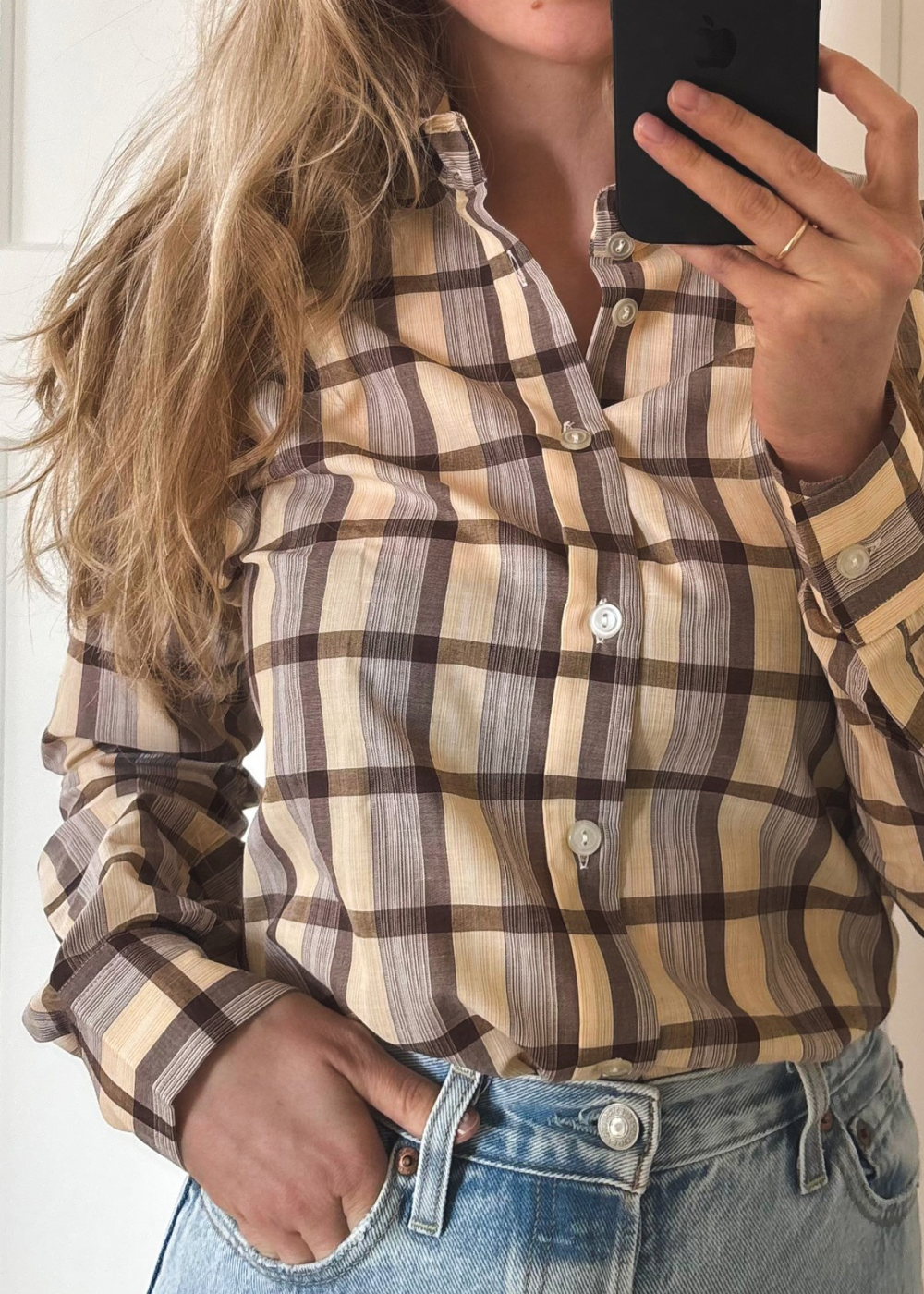 Bruin/beige geruiten blouse - maat S/M