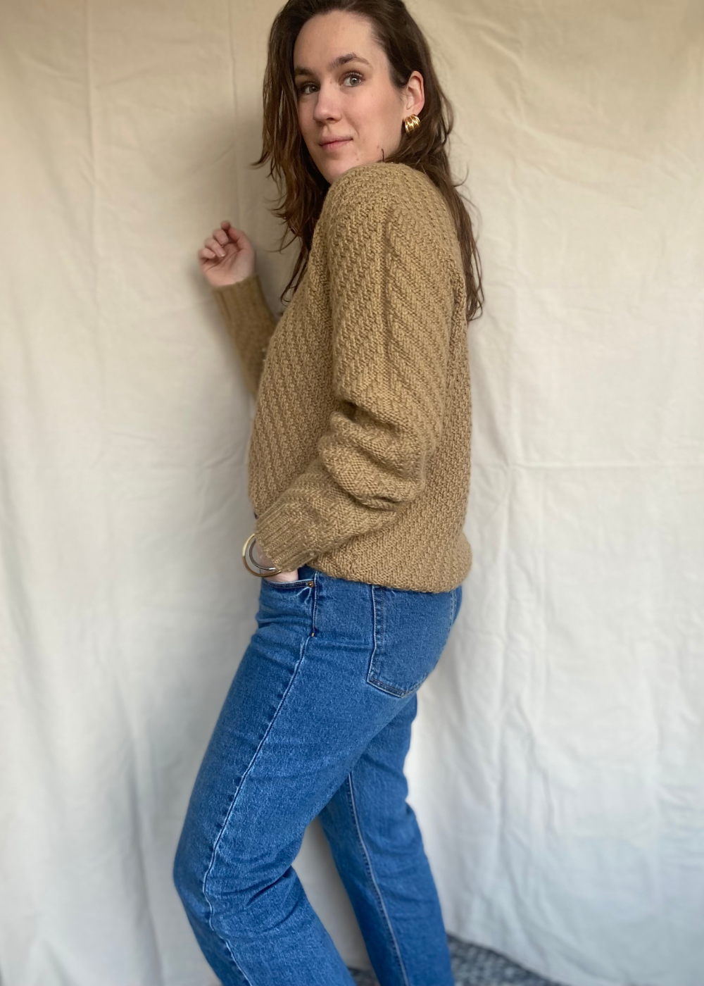 Wol/katoen beige trui - maat L/XL