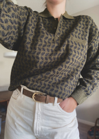 Donkergroene wolblend polo trui - maat L/XL