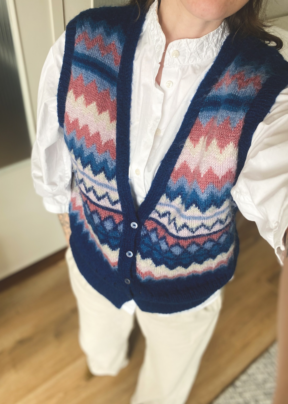 Kleurrijk wollen gilet - maat L/XL