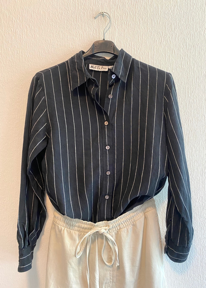 Zwarte linnen dames blouse - maat S/M