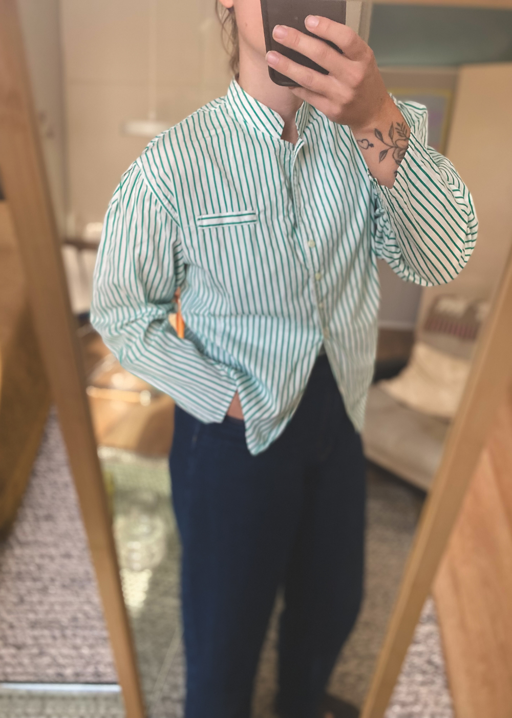 Groen gestreepte blouse - maat L