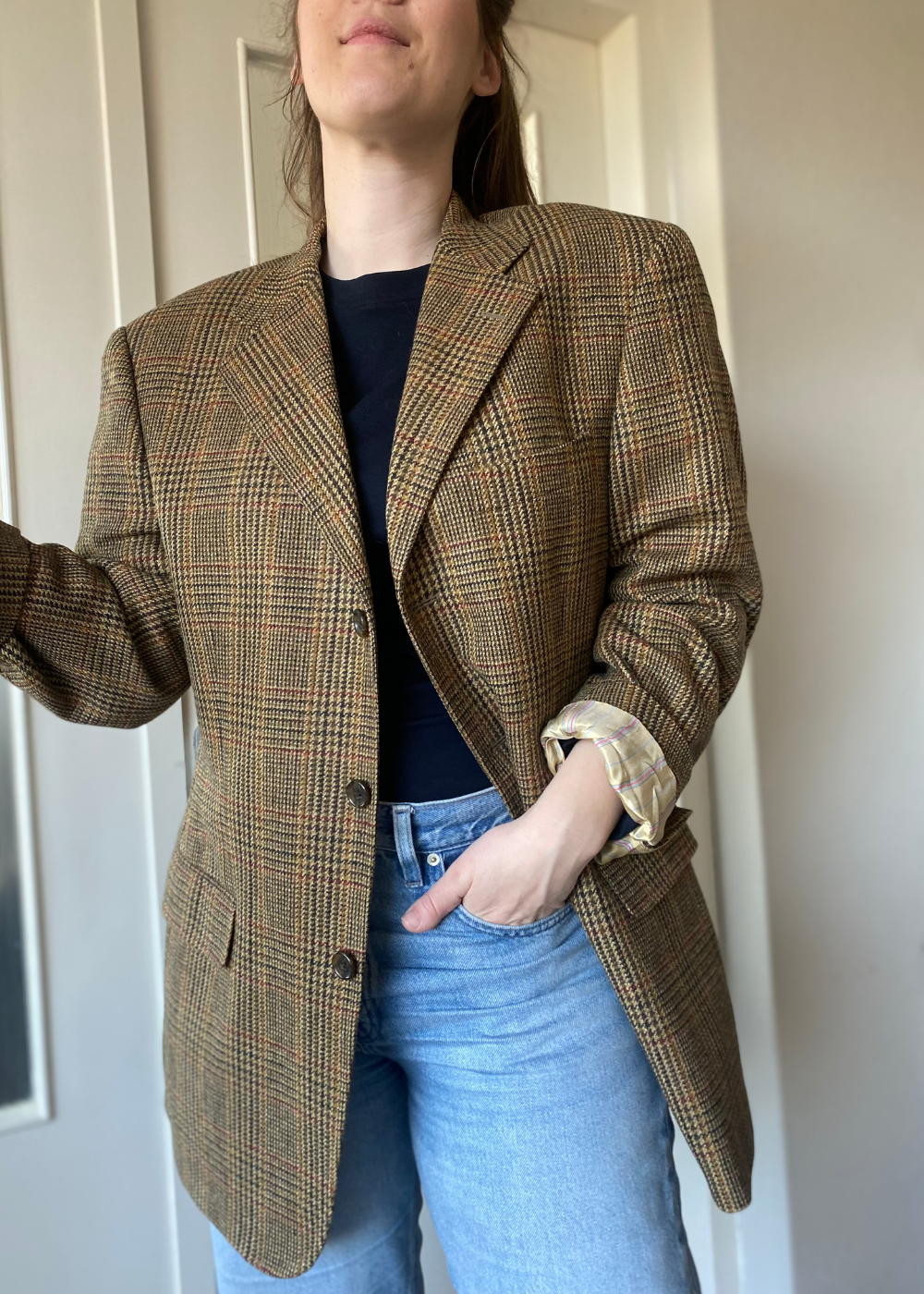 Beige geruiten blazer - maat L/XL