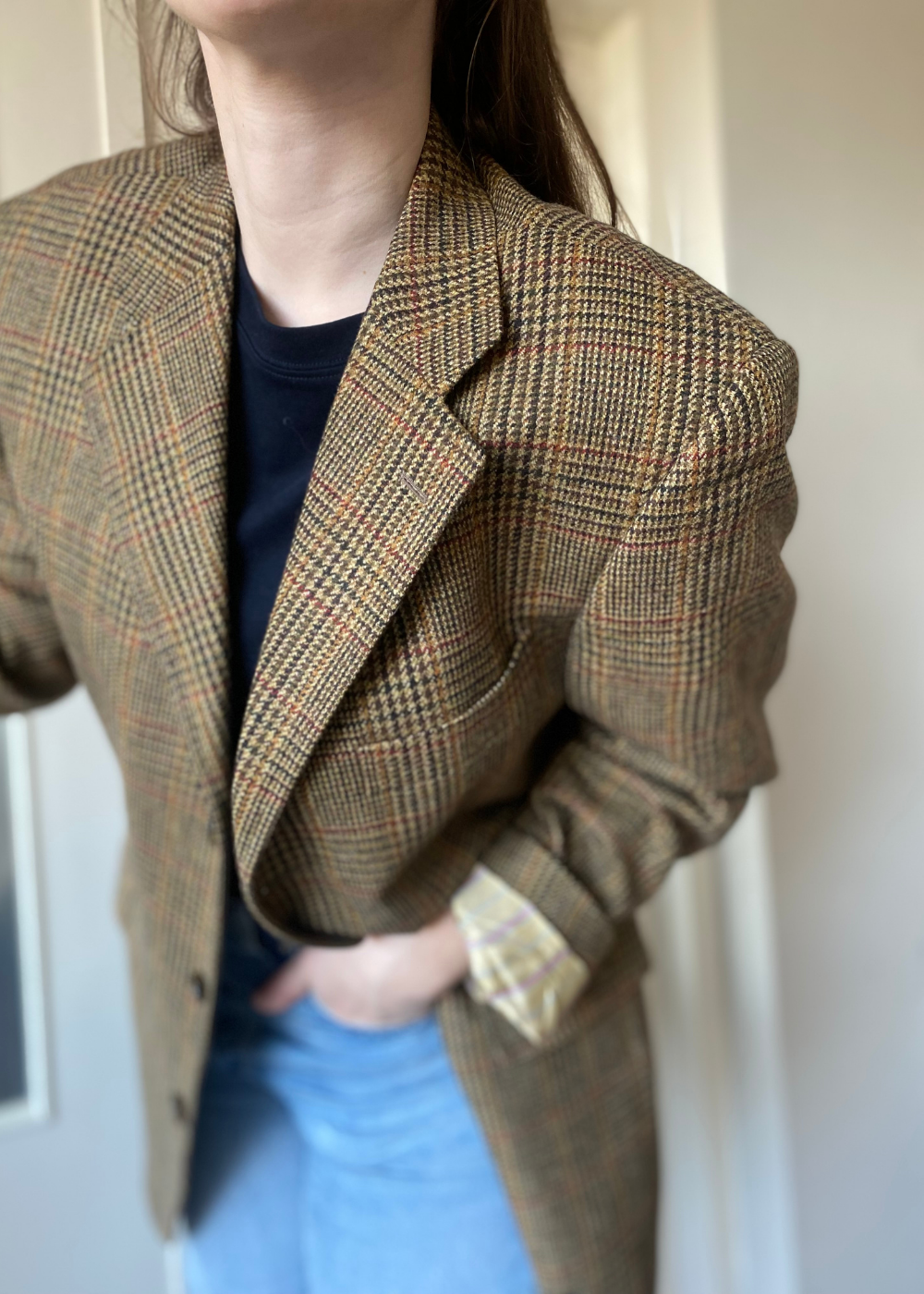 Beige geruiten blazer - maat L/XL