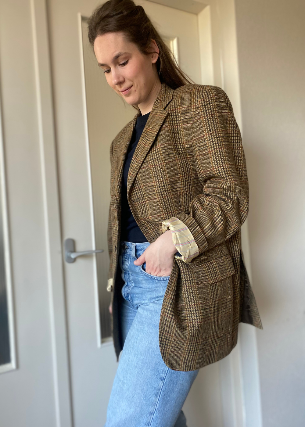 Beige geruiten blazer - maat L/XL