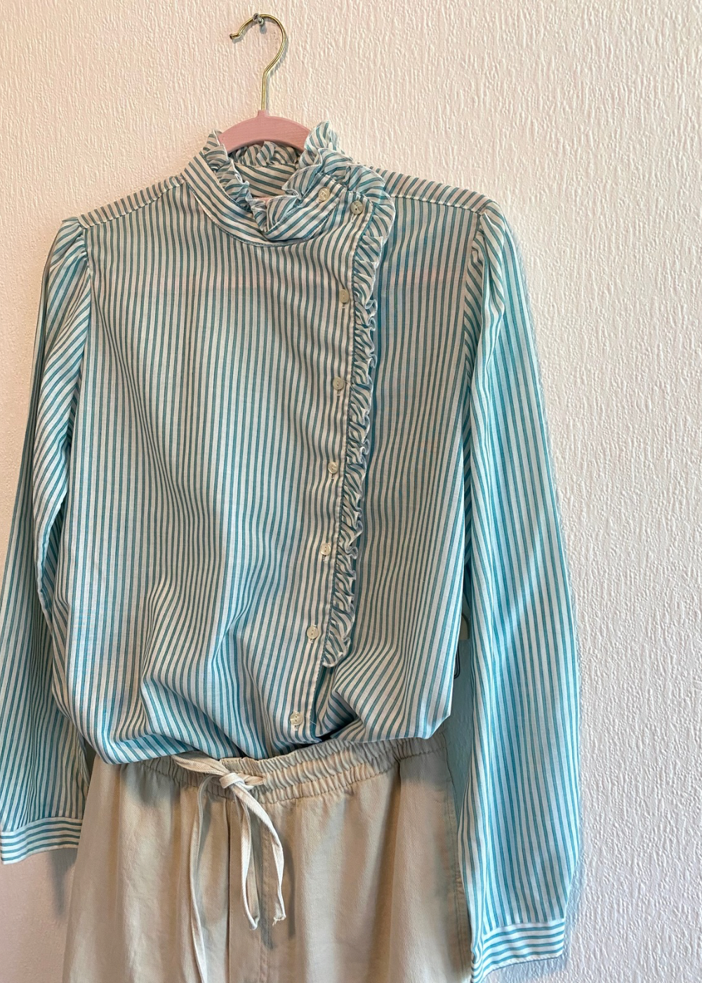 Groene dames blouse met witte strepen - maat S/M