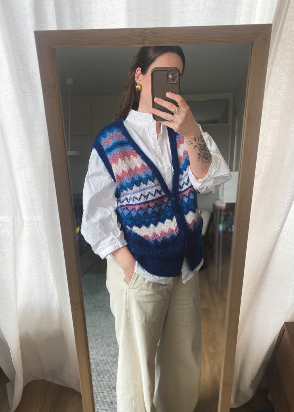 Kleurrijk wollen gilet - maat L/XL