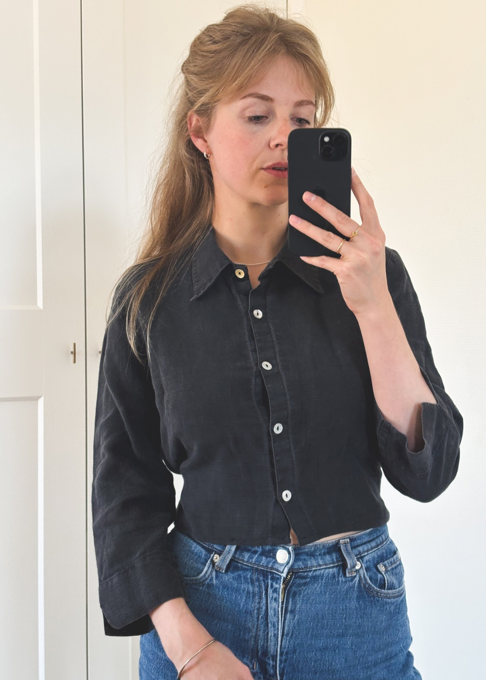 Dames zwarte linnen blouse - maat XS/S