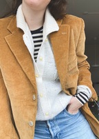 Dames camel beige ribstof blazer - maat L/XL