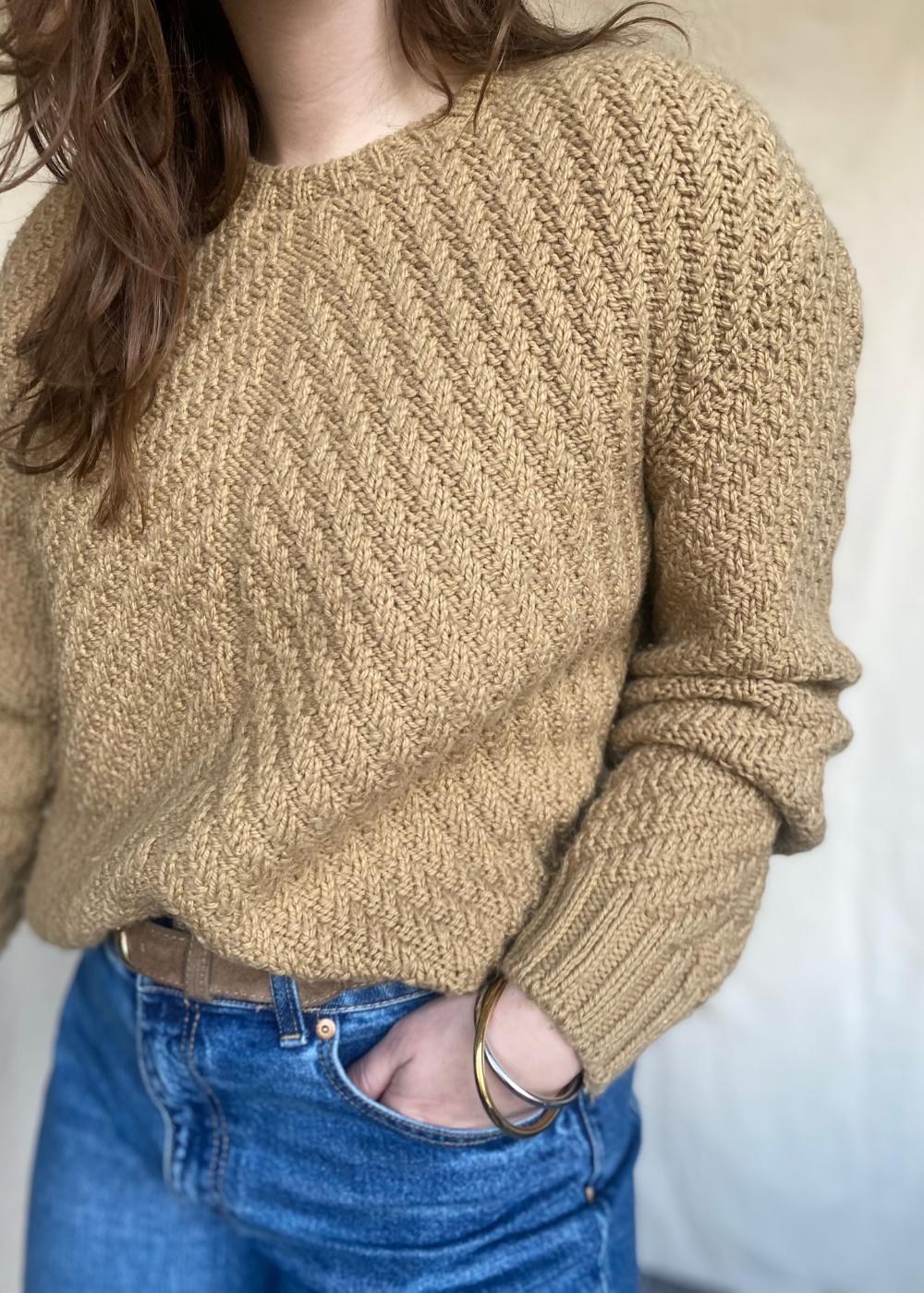 Wol/katoen beige trui - maat L/XL