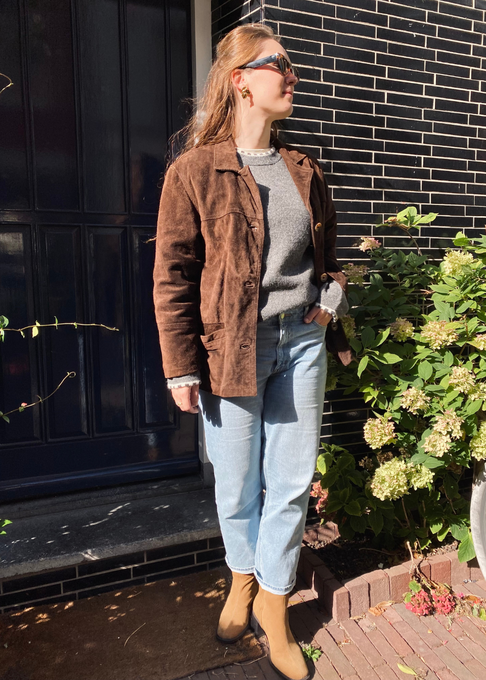 Bruin suede jacket - maat L